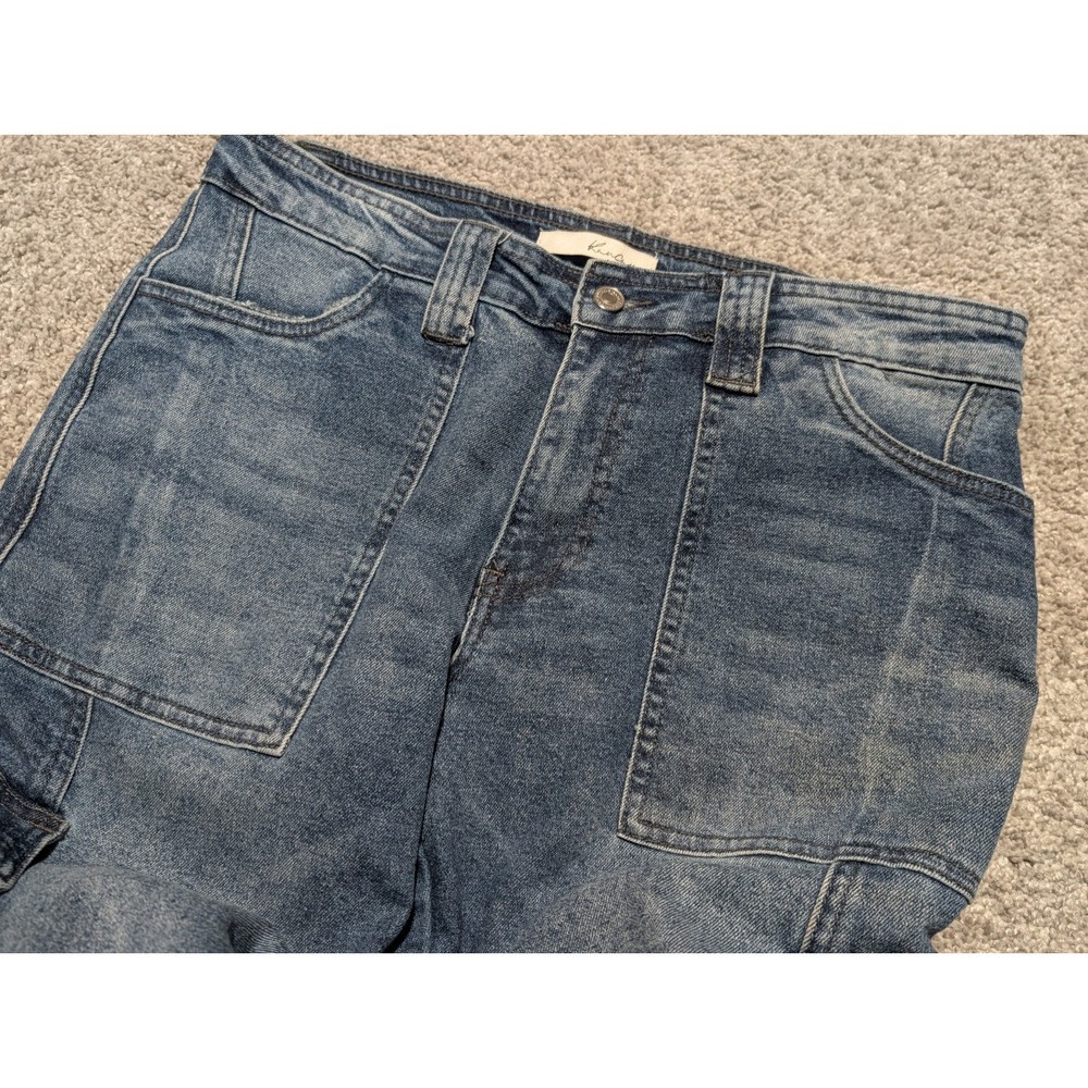 KanCan High Rise Cargo Jeans Womens Size 11/29, Patch Work Denim Baggy - Picture 5 of 10